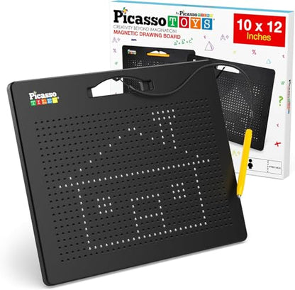 PicassoTiles Magnetic Drawing Board 748 Beads Pad Large 12x10 Inch STEM Writing Toy Reusable Erasable Educational Tablet for Toddlers Kids Age 3 Plus Magnet Learning Tool Brain Development PTB01BLK - style: Black