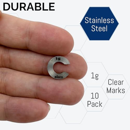 Eisco Labs - Spare 1g Slotted Mass - Stainless Steel, Precision Weight with 1/2" Outer Diameter, Slotted Design for Lab & Physics Experiments, Pack of 10