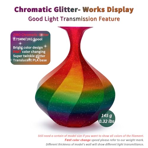 ZIRO Fast Color Change Twinkling PLA, 1.75mm Filament, Chromatic Glitter - color: Chromatic Glitter
