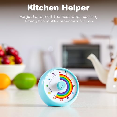 Visual Timer for Kids, 60-Minute Countdown for Classroom Office Kitchen, Desk Timer Kids Time Management Tools with Silent Operation, Pomodoro Timer Rainbow Pattern(Blue) - color: Blue