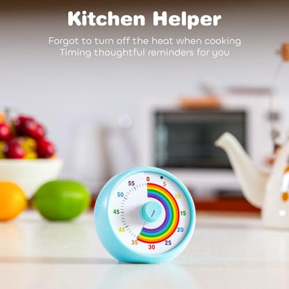 Visual Timer for Kids, 60-Minute Countdown for Classroom Office Kitchen, Desk Timer Kids Time Management Tools with Silent Operation, Pomodoro Timer Rainbow Pattern(Blue) - color: Blue