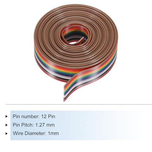 MECCANIXITY 1 Pcs 12 Pin Flat Rainbow Ribbon Cable 6.6 Ft 1.27mm Pitch Breadboard Jumper Wires for Electronic Projects - size: 6.6 Ft, style: 12P