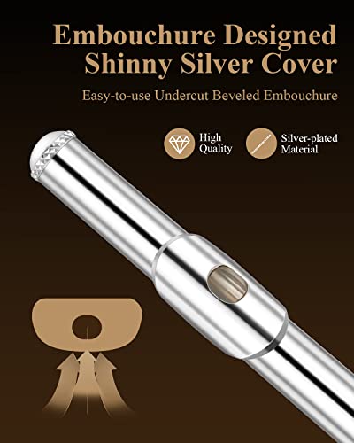 Eastar 16-Key Closed Hole C Flute Advanced Upgraded Silver Full Kit, EFL-1S - color: Silver Plated
