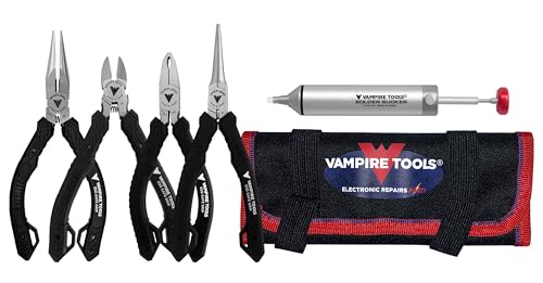 VAMPLIERS 5-PC 5" Precision Mini Pliers Set, Solder Sucker + 8" Tool Pouch - style: Solder Sucker + 4-PC 5" Precision Pliers Set