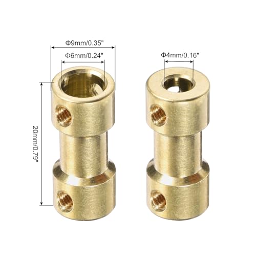MECCANIXITY 6pcs 4mm to 6mm Brass Shaft Coupling Joint Connector with Screws and Hex Wrench Flexible Motor Shaft Coupler for Car Wheels Tires Shaft Motor - size: 4mm to 6mm