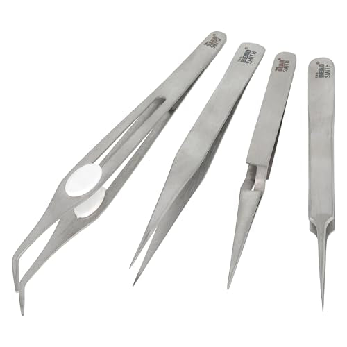 The Beadsmith Crafter’s Tweezers Set – 4-Piece Stainless Steel Set, Includes Knotting, Self-Locking, Fine Tip, and Angled Craft Tweezers