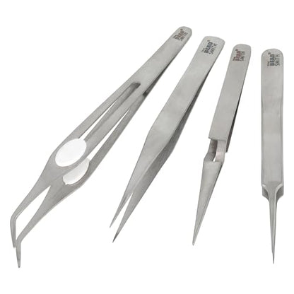 The Beadsmith Crafter’s Tweezers Set – 4-Piece Stainless Steel Set, Includes Knotting, Self-Locking, Fine Tip, and Angled Craft Tweezers