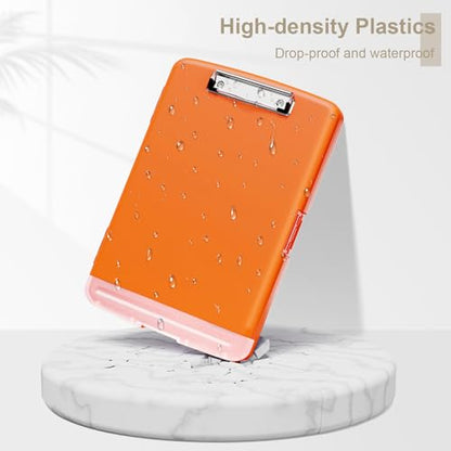 Piasoenc Clipboard with Storage, 8.5 x 11 Clip Board with Pen Holder, Orange - color: Orange