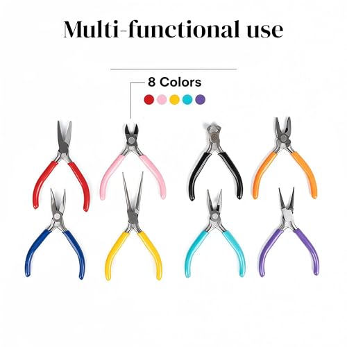 8 PCS Jewelry Pliers Set,Mini 4.5’’ Jewelry Making Tools with Storage Pouch, Stainless Steel Precision Pliers for Bracelet Beading DIY Craft Jewelry Making Supplies - color: Chrome