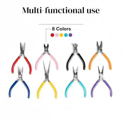 8 PCS Jewelry Pliers Set,Mini 4.5’’ Jewelry Making Tools with Storage Pouch, Stainless Steel Precision Pliers for Bracelet Beading DIY Craft Jewelry Making Supplies - color: Chrome