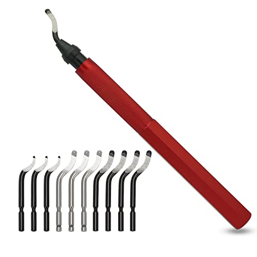 VASTOOLS Deburring Tool Kit Metal Handle Chamfer Tool 6.5Inch for Aluminum Steel Plastic Tube Hole 3D Printed Plastic Edges with Extra 10 HSS Blades Red Handle… - style: Red Handle_10blades
