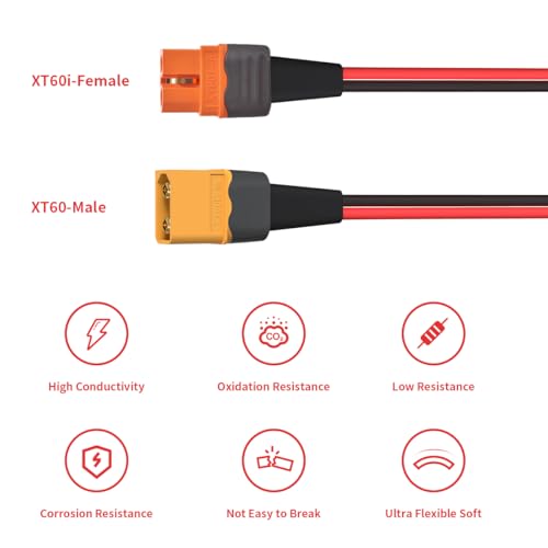 ELFCULB XT60i Female to XT60 Male Cable 12AWG 2FT for Power Stations - color: 12AWG XT60 Male-XT60i, size: 2FT