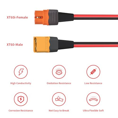 ELFCULB XT60i Female to XT60 Male Cable 12AWG 2FT for Power Stations - color: 12AWG XT60 Male-XT60i, size: 2FT