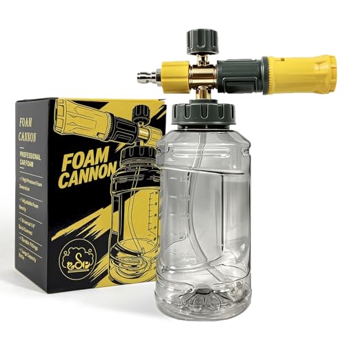 ESP Foam Cannon for Pressure Washer, Snow Foam Gun Car Wash, 1.25mm Nozzle, Adjustable Foam, Transparent Graduated Bottle, Stainless Steel Quick Connect, Fits 120-280 Bar - color: Yellow