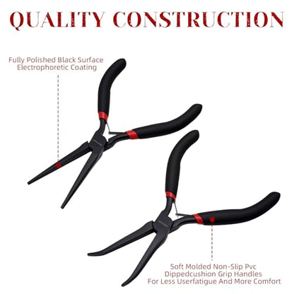WISEUP 6" Mini Needle Nose Pliers Set，2pcs Small Long Reach Bent Pliers