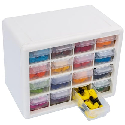 Akro-Mils 16-Drawer Plastic Storage Cabinet, 10.5"W x 6.5"D x 8.5"H, White - color: White, size: 16 Drawer, style: 1 Pack