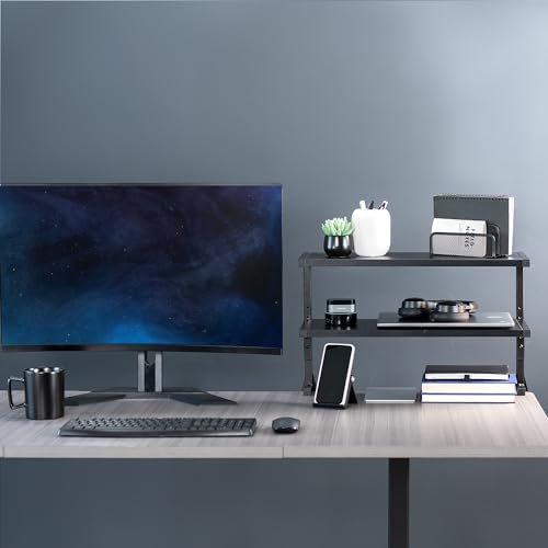 VIVO Black Clamp-on 24 inch 2-Tier Desk Shelf, STAND-SHELF24C - color: Black, size: 24 inch