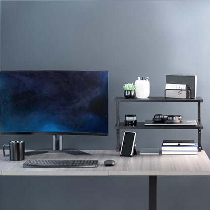 VIVO Black Clamp-on 24 inch 2-Tier Desk Shelf, STAND-SHELF24C - color: Black, size: 24 inch
