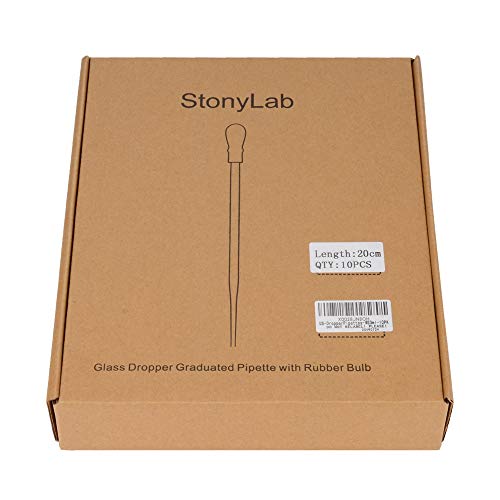 stonylab Glass Dropper Pipettes, Thick Borosilicate Glass, 3 ml Non-Graduated Liquid Transfer Pipettes with Red Rubber Caps, for Laboratory Chemistry, Set of 10