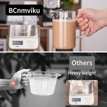 BCnmviku 500ML 2 CUP Glass Measuring Cup With Handle, High Borosilicate Glass Three Scales (OZ, Cup, ML/CC for Kitchen or Restaurant Easy To Read - size: large