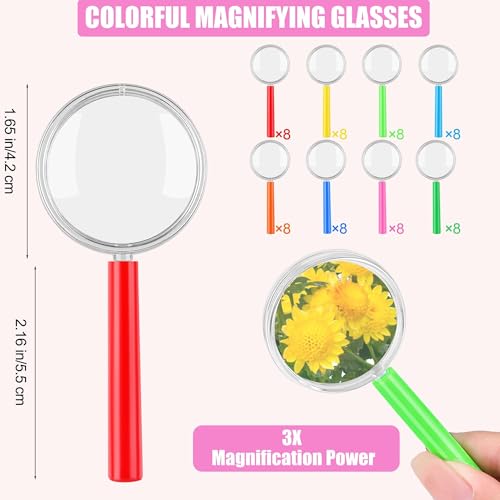 Elcoho 16 Pcs Magnifying Glasses 3X Plastic Colorful Glasses, 8 Colors
