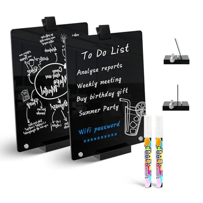 2 Pack Acrylic Black Dry Erase Board with Stand - 12"x 8" - size: 12"W x 8"H (2 Pack)