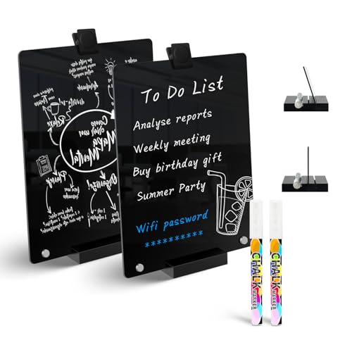 2 Pack Acrylic Black Dry Erase Board with Stand - 12"x 8" - size: 12"W x 8"H (2 Pack)