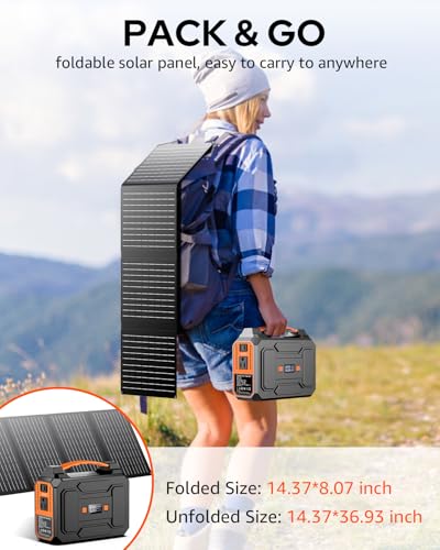 Solar Powered Generator 100W, Portable Power Station with Solar Panels 40W - color: Grey & Orange