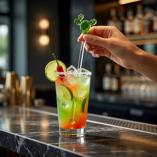 Homestia 3 Pieces Glass Swizzle Sticks with Cactus Decor, Drink Stirrers - color: 3 PCS + 6" / 6.8" / 7.7" + Glass Cactus Stirrer Set