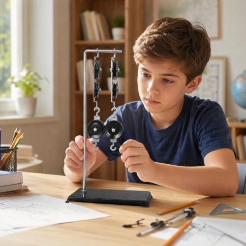 Housoutil Pulley Block Set Physics Lab Science Kit Experiments, 13.4 Inch Physics Experiment Kit, Block and Tackle Pulley System for Science Project, Educational Laboratory Mechanics Equipment