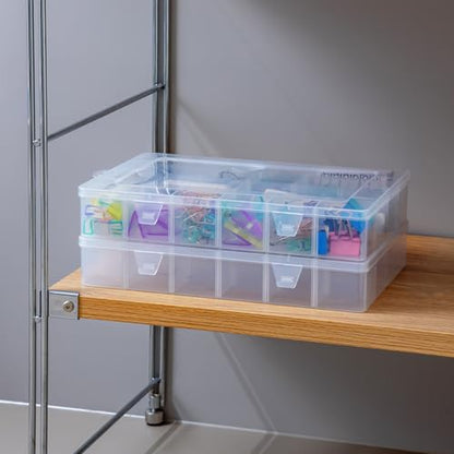 Vidifor Large 24 Grids Plastic Storage Container, Washi Tape Storage, Minifigure storage, Craft Storage, Fishing Tackle Boxes, Parts Storage Box with Dividers (1, Large)