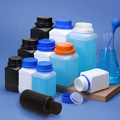 Othmro 5pcs Plastic Lab Chemical Reagent Bottles, 1000ml/33.81oz Wide Mouth Liquid/Solid Square Sample Storage Container Sealing Bottles with Anti-theft Cap Black - color: Black