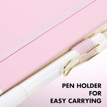 Aodaer 30 Set Lined Notebook Journals with Pens A5 Notebooks 100 GSM College Ruled Hardcover Notebook PU Leather Notepad with Pen Holder for Office School, 5.7 x 8.3 Inches, Pink - color: Pink