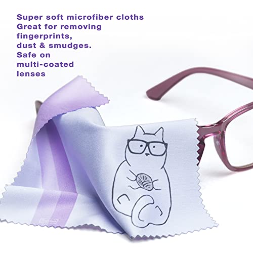10 Pack Cute Kitty Cat Design Multicolor Microfiber Cleaning Cloths for Cleaning Eyeglasses Lenses Sunglasses and Cell Phone Beautifully Designer Colors Blue Pink Yellow Purple Green Cloth Wipes - color: Kitty Cat