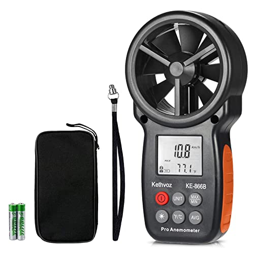 Kethvoz Anemometer, Digital Wind Speed Meter & CFM Air Flow Tester - Handheld Device to Measure Wind Velocity, Temperature, CFM for HVAC, Drone Flying, Sailing, Hunting - color: Handheld Wind Meter 866B