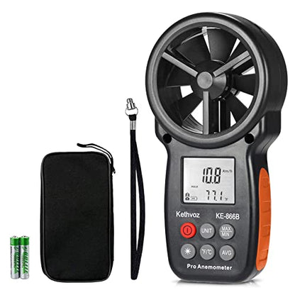 Kethvoz Anemometer, Digital Wind Speed Meter & CFM Air Flow Tester - Handheld Device to Measure Wind Velocity, Temperature, CFM for HVAC, Drone Flying, Sailing, Hunting - color: Handheld Wind Meter 866B