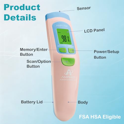 Medical Grade Non-Contact Forehead Thermometer, Pink - color: Pink