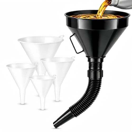 5 Pcs Automotive Oil Funnel Set, Spill-Free Fluid Transfer Kit.