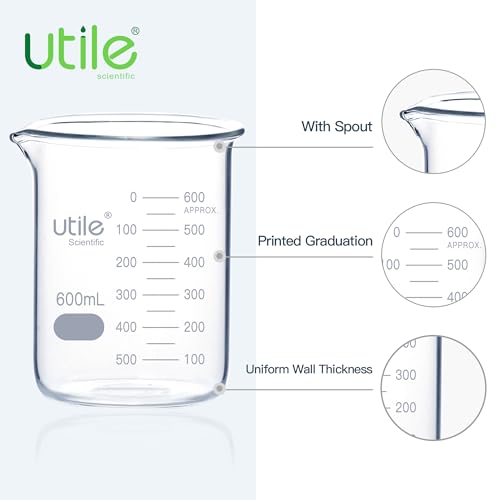 Utile 10 Pcs Glass Beaker Set, Vol.600ml Beakers, Glass Beaker with Double Scale Printed Graduation, 4000.0600.10-X - style: 10 pcs of 600ml