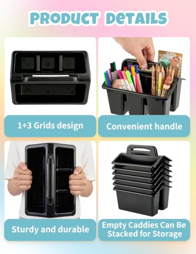 6 Pack Classroom Caddy Organizer with Handle, Table Caddy Classroom - color: Black