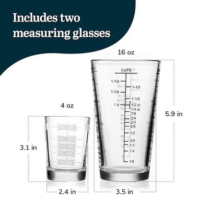 Libbey Mixology 2-Piece Measuring Glass Set, 16 oz, 4 oz Bartender Mixing Glass with Measurement Lines, Drink Measurer for Cocktails, Beer, and More - color: Measuring Set 2