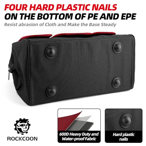 Tool Bag 16'', Multi-pocket Tool Organizer with Shoulder Strap, Heavy Duty Tote with for Tool Storage, Black & Red - color: Red
