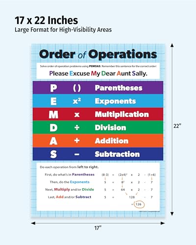 Safety Magnets ZOCO – Order of Operations PEMDAS Algebra Posters (20-Pack) – Math Anchor Charts, Laminated 17 x 22 – Elementary, Middle & High School Classrooms - size: 20 Pack