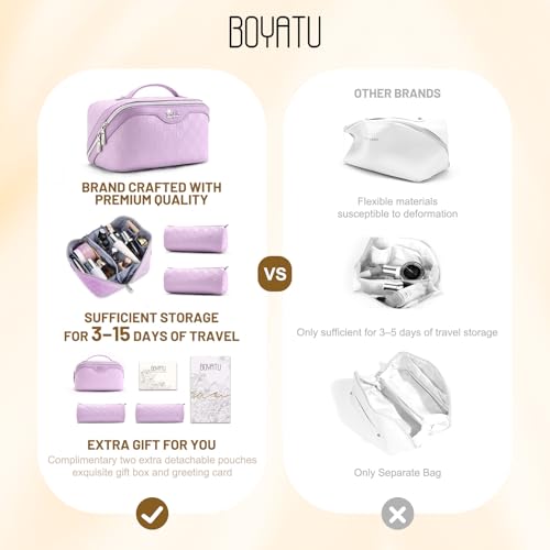 BOYATU Travel Makeup Bag Organizer: 180°Open-Flat 3 Pcs Make up Bags Set - color: 01-C-Purple