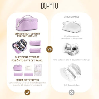 BOYATU Travel Makeup Bag Organizer: 180°Open-Flat 3 Pcs Make up Bags Set - color: 01-C-Purple