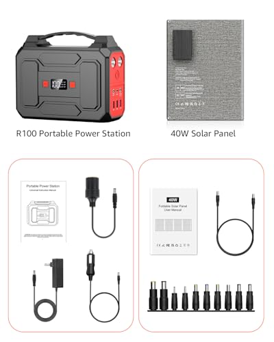 Solar Powered Generator, 100W Portable Power Station with Solar Panels 40W - color: Black & Red