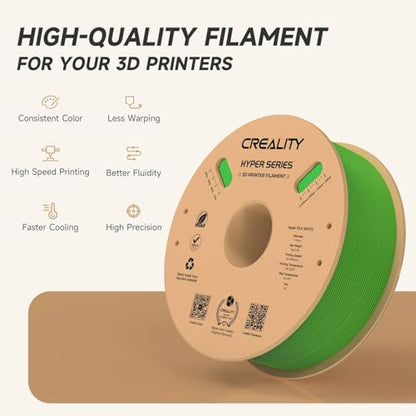 Official CREALITY Hyper PLA Filament 1.75mm, High Speed PLA 30-600mm/s Rapid 3D Printer Filament, Dimensional Accuracy +/-0.02mm, Stronger Toughness, Fit Most FDM 3D Printers，1KG(2.2lbs) Spool Green - color: Green