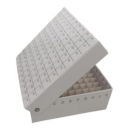 100-Well Storage Box for Lab Samples, Low Temperature Freezer Box for 2ml Tubes, Vials, Cryovials, Waterproof,White 5pcs(2ml-100) - size: 2ml-100
