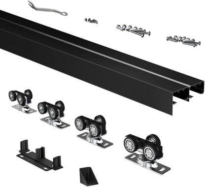Heavy Duty Bypass Sliding Closet Door Track Hardware 96", 8 FT Aluminium Track Rail Set, Smoothly and Quietly, for 4 Door System,Black - size: 8FT-B-4Door