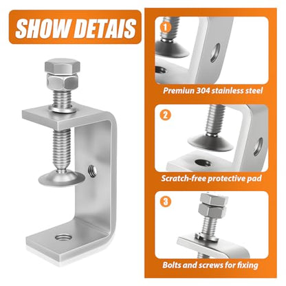 2-9/16 Inch C Clamp, 2 Pcs 304 Stainless Steel C Clamps, for WoodWorking, Small U Clamps for Mounting, Mini Desk Clamps with Stable Wide Jaw Opening & Protective Pads/I-Beam Design (65mm) - size: 2-9/16 Inch-2pcs（65mm）